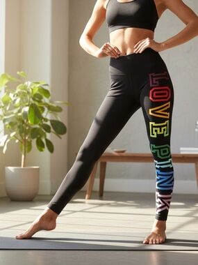 NWT Victoria's Secret PINK High Waist Cotton Full Length Leggings RainbowBlck XS